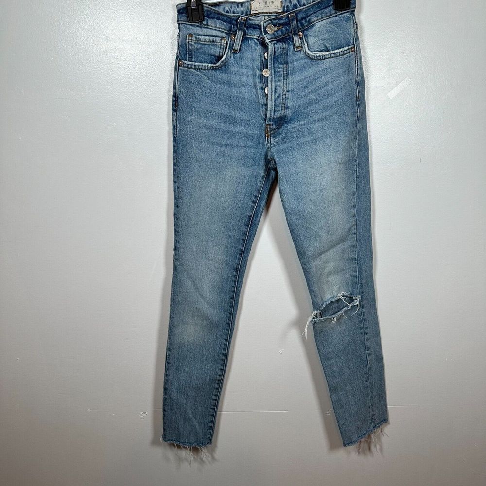 We The Free Jeans Women's Sz 24 Skinny Distressed High Rise Button Fly Blue‎